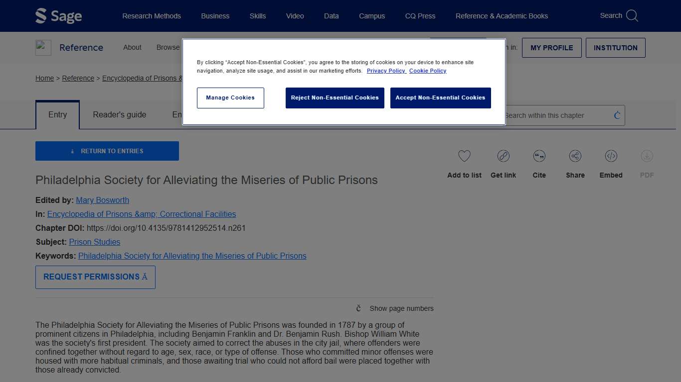 Sage Reference - Encyclopedia of Prisons & Correctional Facilities - Philadelphia Society for Alleviating the Miseries of Public Prisons